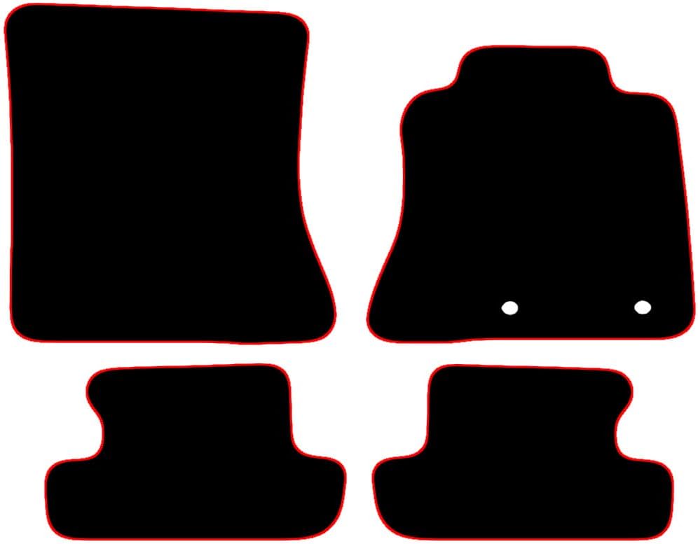 Carsio Carpet Car Mats For Ford Mustang 2015+ Onwards 4 clips Tailored Fit Floor Mat Set Complete Accessory Black Custom Fitted - All Weather, Anti-Slip Backing & Red Trim