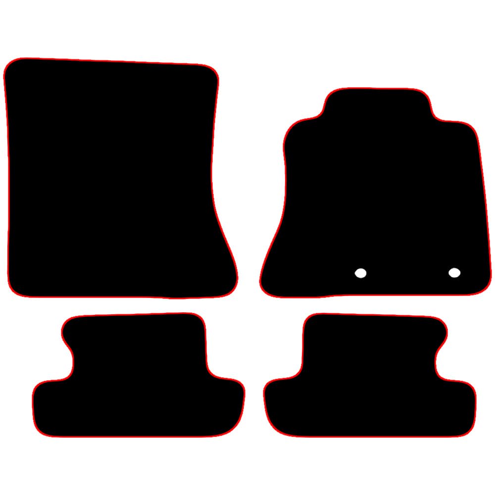 Carsio Carpet Car Mats For Ford Mustang 2015+ Onwards 4 clips Tailored Fit Floor Mat Set Complete Accessory Black Custom Fitted - All Weather, Anti-Slip Backing & Red Trim