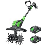 20V Battery Powered Tiller with 2 x 2.0Ah Batteries & Charger, 9-Inch Wide &...