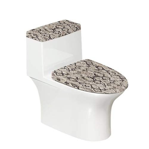 Eheartsgir Snake Skin 2-Piece Set Toilet Lid Cover and Toilet Tank Lid Cover with Elastic Bottom, Home Bathroom Decor Scratches-Proof Replacement Toilet Seat Lid Cover Set