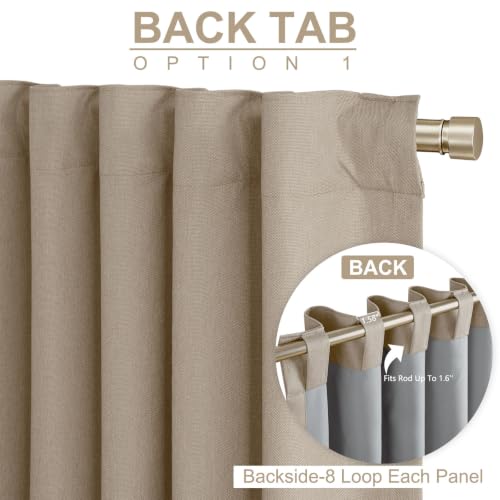 Image of Linen Textured Blackout Sliding Door Curtains 90 Inches Long, Copper Brown | 100% Blackout Shield Back Tab /Rod Pocket Sliding Door Curtains, Thermal Insulated Curtains 1 Panel Set, 100 inchW x 90 inchL