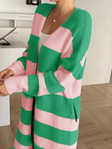 Saodimallsu Womens Striped Long Cardigan Sweaters Open Front Oversized Chunky Fuzzy Knit Fall Duster Sweater Coats4