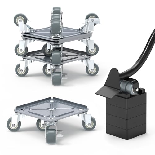 Heavy Duty Furniture Movers Set, Furniture Lifter & 4 Carbon Steel Plate Dolly with 5 Rubber Universal Wheels, Appliance Rollers for Moving Refrigerator, Sofa, etc. Max Up for 1500KG(3300LBS)
