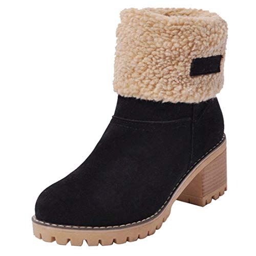 dotacoko women cute warm short boots suede chunky mid heel round toe winter snow ankle booties
