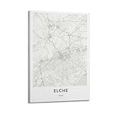 xiaoxiaoshen Elche Map Spain Alicante Decor, Costa Blanca City Street Work Lienzo Póster Arte de Pared Impresiones - Estética de la habitación Murales para Dormitorio y Salón 24 x 36 pulgadas (60 x 90