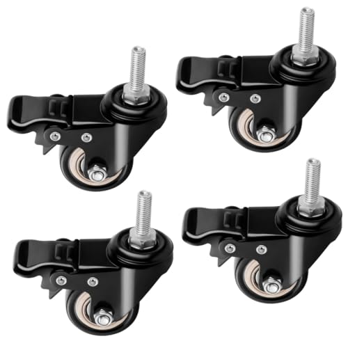 S-POLYTEC 40mm Lenkrolle, Möbelrollen, Transportrollen mit Gewindestift M8, höhenverstellbar mit Bremse (⌀ 40mm mit Bremse, 4)