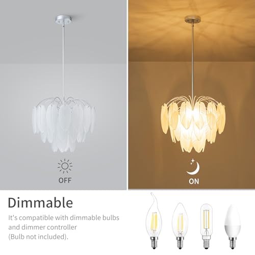 LumFurn 6-Light Glass Chandeliers, Modern 3-Tier Pendant Light Fixture for Dining Room, Living Room, D17.7 x H19~51 Inch Adjustable Height, Frosted Feather-Shaped Glass Shade & Chrome Finish Frame by LumFurn - Image 4