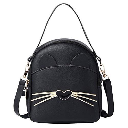 liujuan Femmes PU Cuir Bandoulière Messenger Sac Mignon Chat Épaule Sac à Dos (Noir) Cover