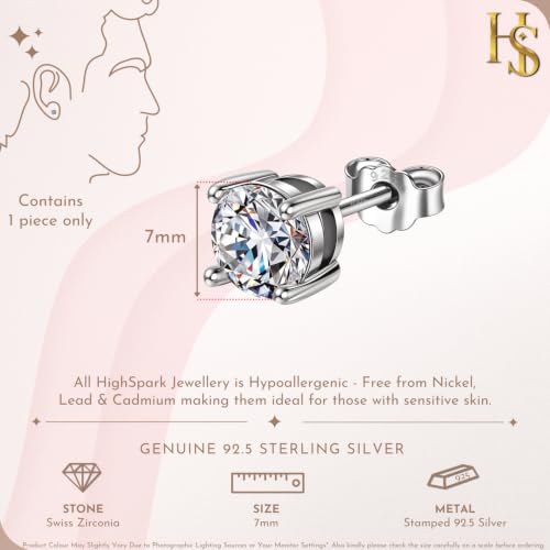 Image of HIGHSPARK 925 Silver Men's Round Solitaire Stud Earring | 92.5 Sterling Silver and Diamond like Brilliance Sparkling Zirconia | Single Stud for Men | Lovely Gift
