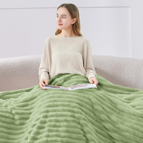 Image of BEDELITE Ribbed Sage Green Throw Blanket for Couch, 50 inchx60 inch