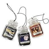 Yankee Candle Car Jar Ultimate 3-Pack, Leather, MidSummer's Night, New Car Scent, Hanging Auto Air Freshener, Odor Neutralizing, Up to 30 Days Freshness