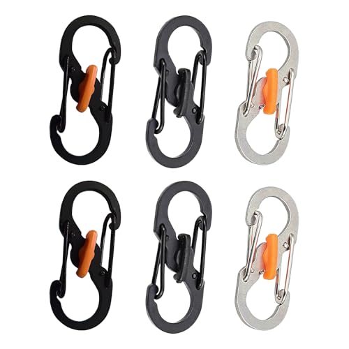 6 Pcs Mini Stainless Steel Carabiner Clip Zipper Clips Anti Theft Lock Zipper Durable Lightweight Keychain Multi Purpose Accessories for Travel Backpack Luggage Suitcase Keys and Everyday Carry