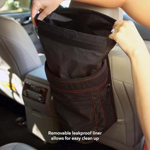 Image of Spill-Proof Car Trash Can (2.5 Gallon) - Easy to Clean Hanging Garbage Bin - Leak-Proof Lid,Removable Liner, Waterproof - Keeps Truck, SUV, Car, Minivan Clean & Odor Free (Black) (1000, Black)