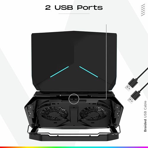 Image of TAG Gamerz Thunder Laptop Cooling Pad - 2 Silent RGB Turbo Fans, 7 RGB Modes, Detachable Mobile Holder, 17 inch Notebook Support, 5 Level Height Adjustment, LCD Display, Dual USB Hub, Antislip Baffle