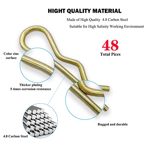 Image of 48 Pcs Hitch Pin Clip R Clips Retaining Pins Tractor Cotter Pin Hair Pin Assortment Iron Color Zinc Spring Clip Retainer Pins Hitch Keeper Pins Kit for Dolly Pins /Trailer Pin Clips Replacement