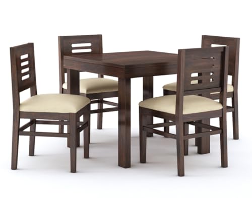 Image of MAMTA DECORATION Solid Sheesham Wood 4 Seater Dining Table Set | Four Seater Dinner Table with 4 Cushions Chairs | Dinning Table Set 4 Seater for Living Room, Hotels & Restaurant (Walnut Finish)