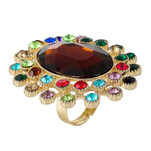 Vintage Rhinestone Glass Finger Rings,Fashion Crystal Adjustable Open Wrap Knuckle Ring Boho Big Oval Stackable Rings Statement Ring Engagement Wedding Cocktail Party Rings Jewelry (Color)