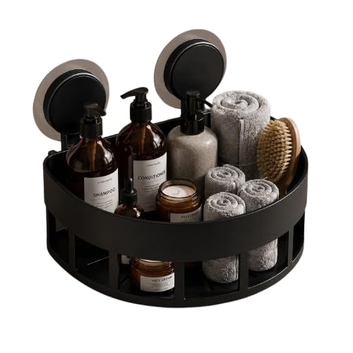 premium plastic corner bathroom shelf with heavy-duty suction cups | no-drill wall mount shower caddy & organizer (black, pack of 1)