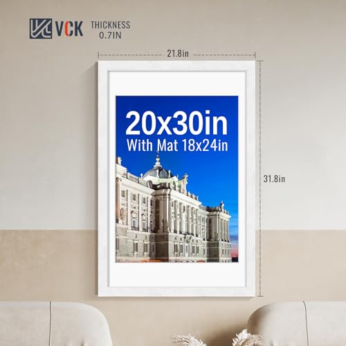 Image of VCK 20x30 Picture Frame 5 Pack, White Exclusive Wood, 18x24 Mat, for Print