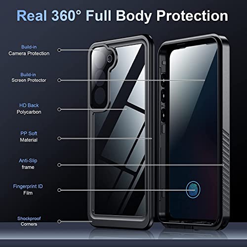Capa à prova d'água para Samsung Galaxy S23, protetor de tela integrado 360°, proteção resistente à