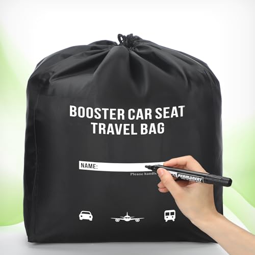 Image of Dansydaisy Booster Seat Travel Bag for Airplane Durable Backless Car Seat Bags Cover for Waterproof Foldable Airport Check Backpack with Padded Shoulder Straps(Black,Pattern Style)