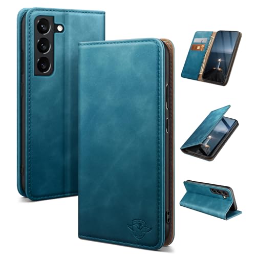 Samsung S22 étui flip antichoc bleu avec porte-cartes et support vidéo réglable