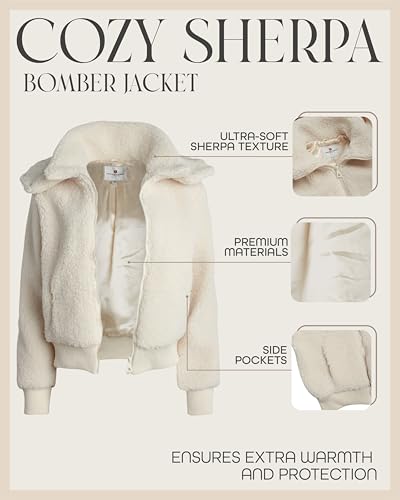 URBAN REPUBLIC Women's Sherpa Bomber Jacket - Fuzzy Warm Faux Fur Hooded Bomber Outdoor Jackets for Women (Sizes: S-XL)2