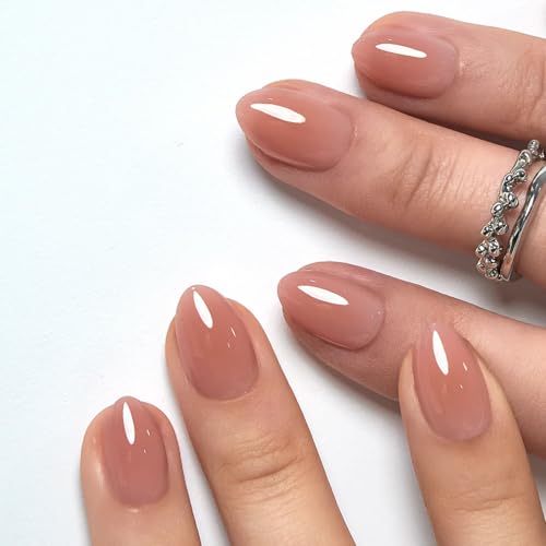 CurvLife Soft Gel Almond Extra Short Press On Nails, Long-Lasting Reusable Peach Nude Fake Nails Kit...