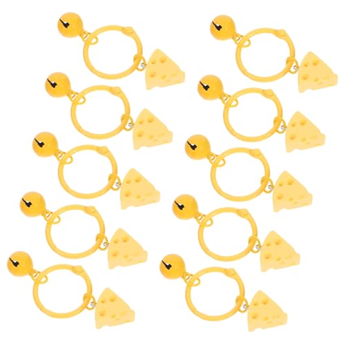 Lurrose 10pcs Cheese Bell Keychain Set for Kids Backpack Bag Pendant Yellow Candy Color Cute Keyrings Party Favors Birthday Accessories