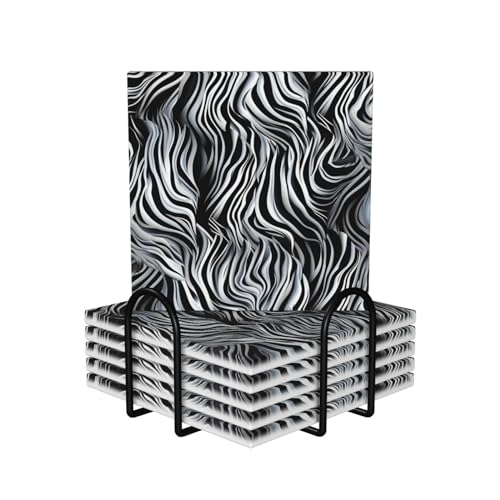 Dessous de verre en céramique de qualité avec base liège et support métallique de rangement - 2
