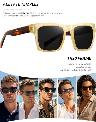 Image of Joopin Acetate Square Sunglasses Men Polarized UV400 Protection Trendy Oversized Sun Glasses Retro Shades Women