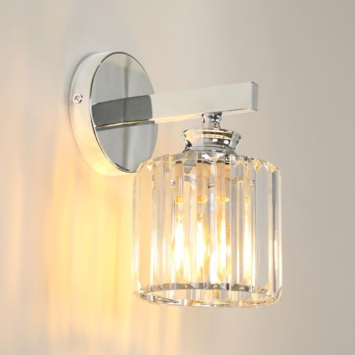Pheashine Applique da Parete in Cristallo, Lampada da Parete K9 Cristallo, Argento Applique Moderna per Soggiorno, Camera, Corridoio