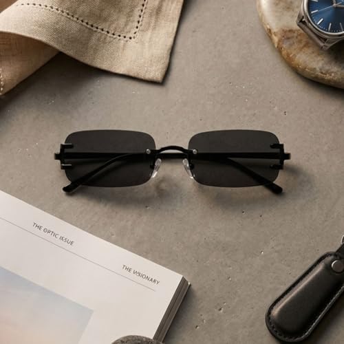 Image of First Lens Noir Edge Rectangle Sunglasses for Men & Women with UV400 Protection | S050