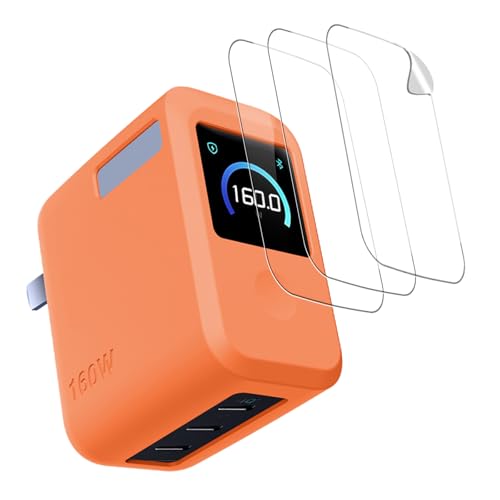 For anker prime charger 160w 3 ports smart display �p �P�[�X +�X�N���[���ی�t�B����4���Z�b�g �J�o�[ �V���R���ی�P�[�X+�X�g���b�v �yHUKWIMO�z ��LED���C�g �S�ʕی� �ϏՌ��� �h�� �h