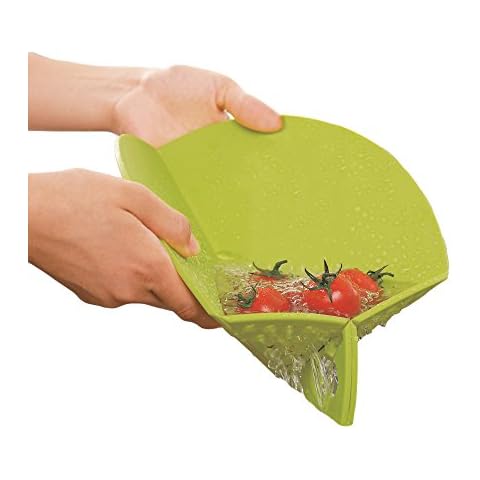 Ambrosya® | Foldable Chopping Board with Integrated Sieve | Antibacterial Drip Tray Board Small Household Kitchen Plastic Circular Scissors Cutting Board Cutting Mat Set (Green, 27 cm) Cover