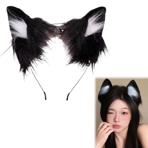Bandeau Oreilles de Loup Oreilles de Chat,Oreilles de Chat Bandeaus,Serre Tete Oreilles de Loup,Bandeau de Renard L'anime Cosplay Animaux (Noir et blanc)