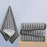 VOOVA & MOVAS 4-Piece Stripe Cotton Hand Towels with Hanging Loops | 13x28 Inches, Thick 450GSM | Ultra-Absorbent & Quick-Dry | Soft Bathroom & Face Towels | Classic Grey Background White Stripe