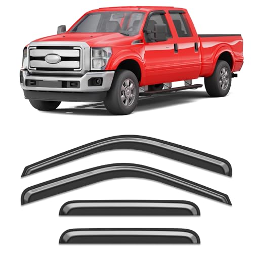 Image of Extra-Thick Rain Guards Fit for Ford F250 /F350 /F450 /F550 1999-2016 Super Duty SuperCrew Window Rain Guard Tape-on Window Deflectors Window Vent Visors Shades Vent Exterior Car Accessories