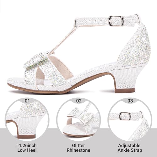 Image of Walofou Girls Dress Shoes Girls Heels Flower Girl Shoes Toddler Little Kid | 1.26 in Low Heels,Adjustable Buckle,Sparkly Bowknot,Glitter,Wedding,Party,Birthday,Holiday,Performance,Girls Dress Sandals