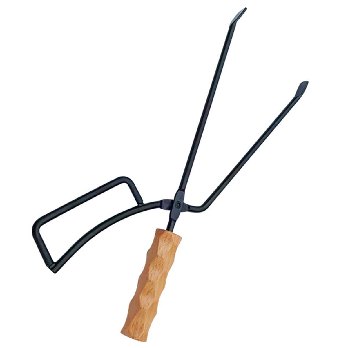Pinza per Carbone da Campeggio Manico Spesso in Ferro e Legno Resistente, Utensile per Barbecue per Attività All'aperto e Falò
