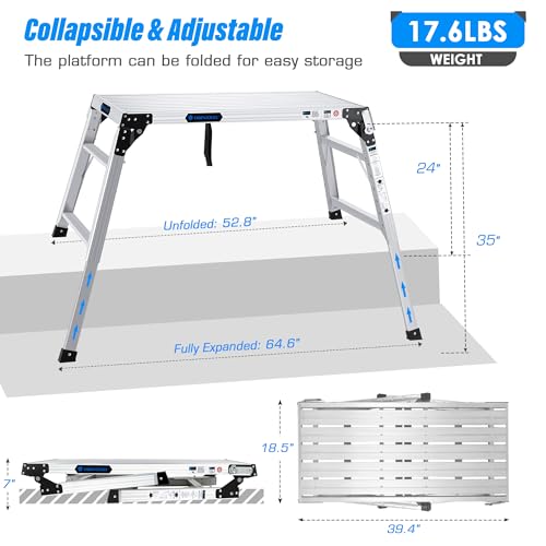 Plateforme d'échafaudage réglable alu avec escabeau pliable portable