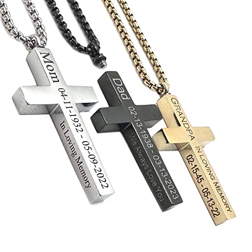 Personalized Custom Engraved CREMATION CROSS URN Necklace Ashes Jewelry Urns Waterproof Cross Pendant Stainless Steel Memorial Ashes Keepsake-B&G&S2