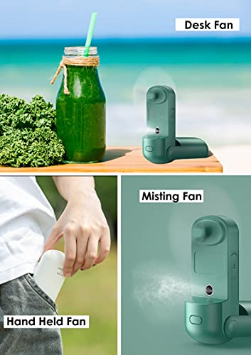 Honhey Handheld Fan Misting Fan, 3 In 1 Hand Fan, Portable Mini Fan With Rechargeable Battery Operated And 3 Adjustable Speed[6-13-20 Working Hours], Foldable Personal Fan For Girls Women Travelling (Green) #TOP2