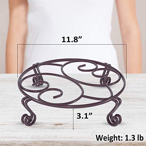 Yimobra Original Patented Plant Stand For Flower Pot Heavy Duty Potted Holder Indoor Outdoor, Metal Rustproof Iron Garden Container Round Supports Rack For Planter, Brown, 11.8 Inches #TOP5