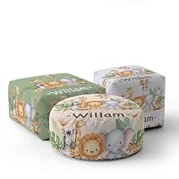 GIFTIMIZED Personalised Cute Animals Pouffe, Custom Name & Colour Kids Seat, Woodland Safari Zoo Design, Animal Nursery Furniture, Baby Room Gift, Cube Circle or Low Pouffe