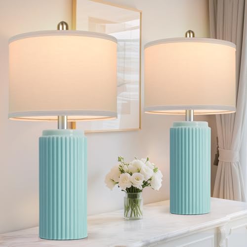 TOBUSA 23.5" Tiffany Blue Modern Ceramic Table Lamps Set of 2 for Bedside