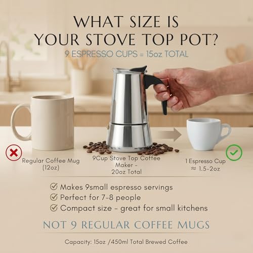 Image of 9 Cup Coffee Maker Stovetop Espresso Coffee Maker Moka Coffee Pot with Coffee Percolator Design Stainless Steel - by Mixpresso (15 Ounces,)