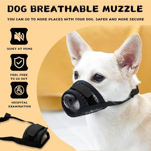 KEYRI 2 Stück Maulkorb Für Hunde Verstellbare Schlaufe Weicher Maulkorb Verhindert Das Beißen Ermöglicht HechelnTrinken Und Bellen Netzmaulkorb für Kleine Große und Hunde (Schwarz, Groß)