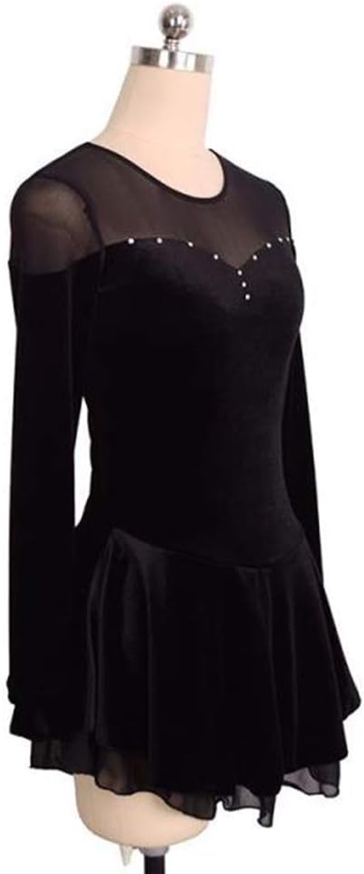 Ice Figure Skating Skirt Velvet Stitching Roller Skating Dress Long Sleeves for Girls Sexy Skating Dress for Women