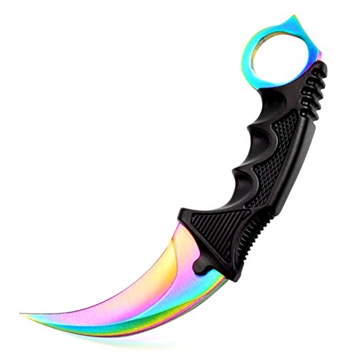 Wetop Karambit Knife, Tactical Combat Karambit Neck Knife, Cs-Go Stainless Steel Tactical Knife With Sheath And Cord, Nice Knife For Outdoor Survival, Camping (Rainbow) #TOP1